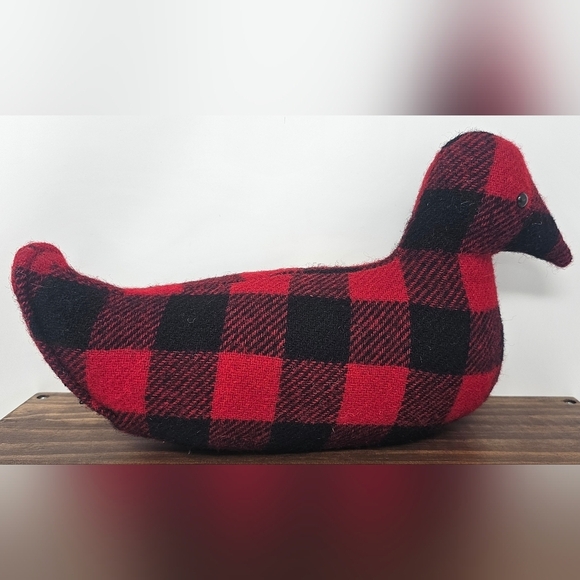 Vintage Woolrich 12" Red/black Plaid Striped Duck Pillow Doorstop EUC - Picture 2 of 11